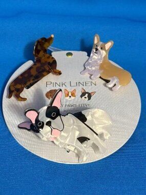 PINK LINEN DOG HAIR CLIPS FRENCHIE / BOSTON TERRIER & DACHSHUND & PEMBROKE CORGI